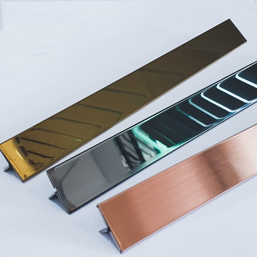 Nẹp chữ T inox 304 mạ PVD trang trí trần, gỗ