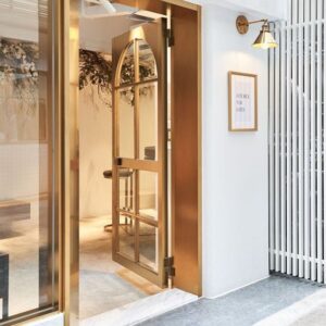 Cửa Kính Cường Lực Khung Inox Mạ Vàng