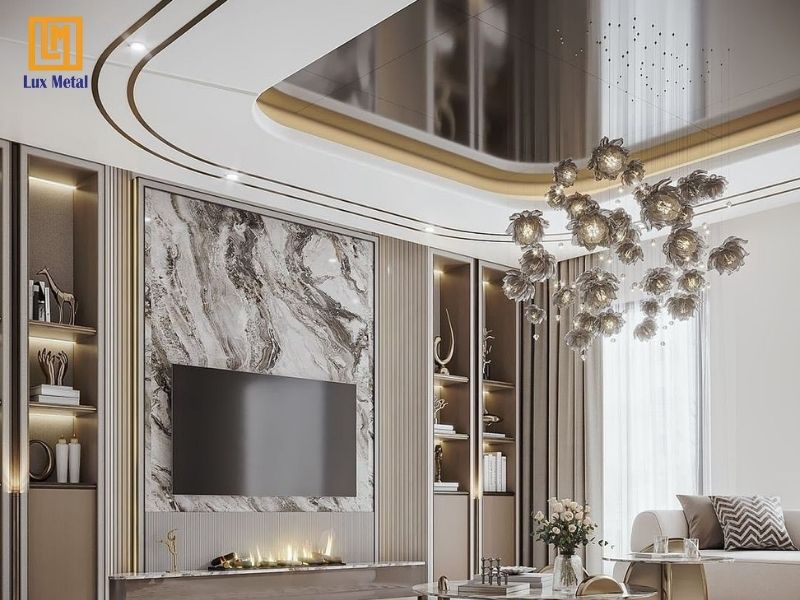 Nẹp inox trang trí trần thạch cao giúp phòng khách sang trọng hơn