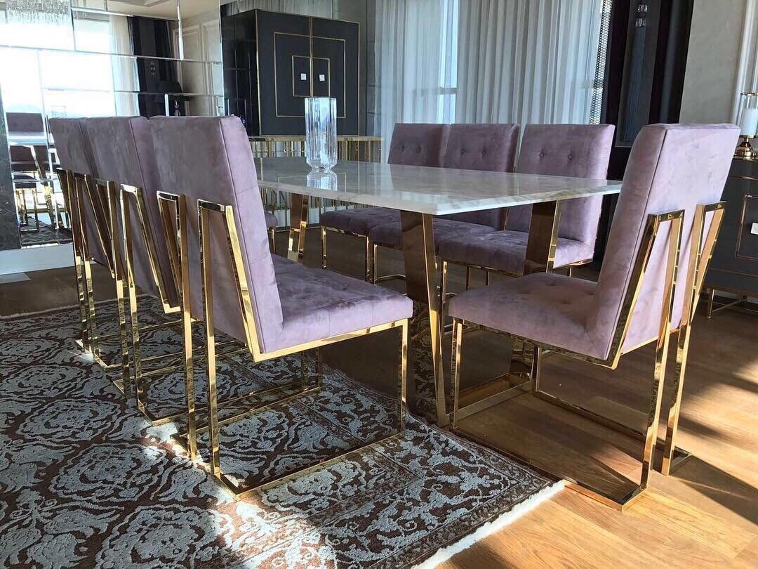 Bàn ghế inox mạ vàng sang trọng