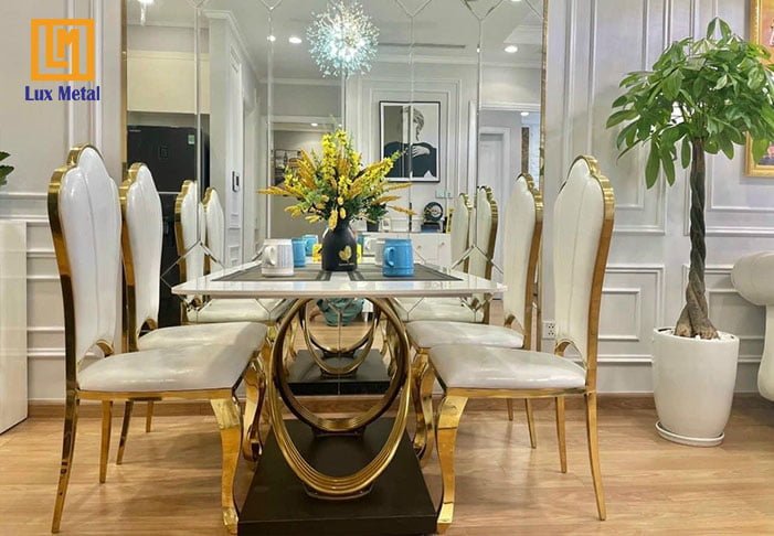 Bàn ghế inox mạ vàng cao cấp